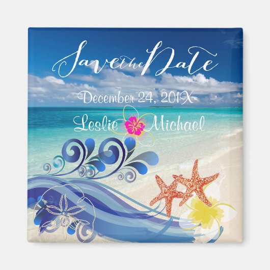 PixDezines hulawaves/beach+plumeria Magneet (Voorkant)