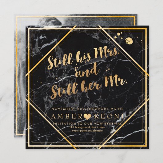 PixDezines Huwelijksbelofte/Faux Goud/Zwart Marmer Kaart (Voorkant / Achterkant)