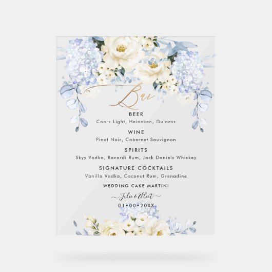 PixDezines IJsblauw Hyde Alabaster Rozen Menu Acryl Bord (Voorkant)