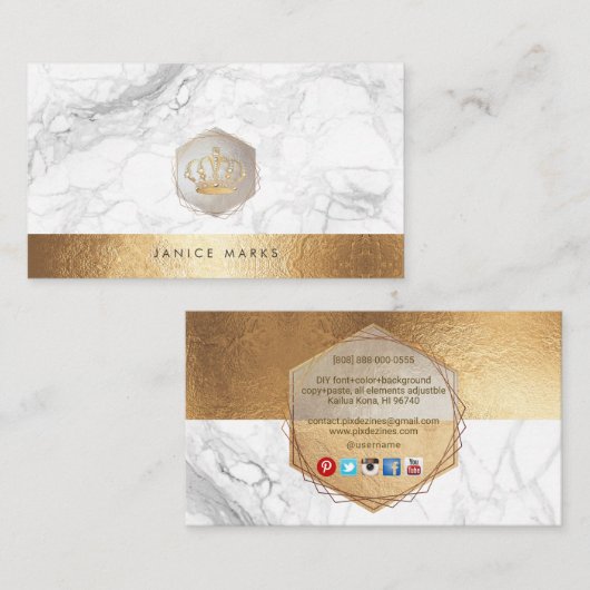PIXDEZINES IMPERIËLE KROON | MARBLE FAUX GOLD VISITEKAARTJE (Voorkant / Achterkant)