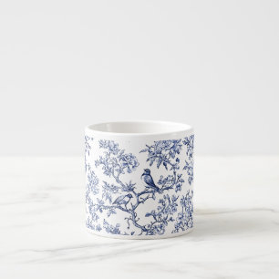 PixDezines Indigo Blauwe Chinoiserie, Vogel Pioenr Espresso Kop