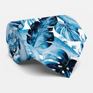 PixDezines Indigo Blauwe Tropische Gebladerte Stropdas