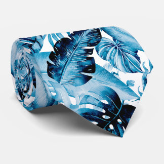 PixDezines Indigo Blauwe Tropische Gebladerte Stropdas
