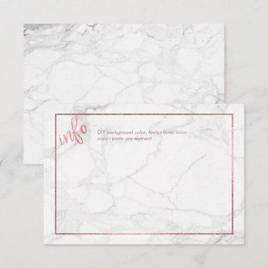 PixDezines INFO KAARTEN/MARBLE+FAUX ROOS GOLD Informatiekaartje (Voorkant / Achterkant)