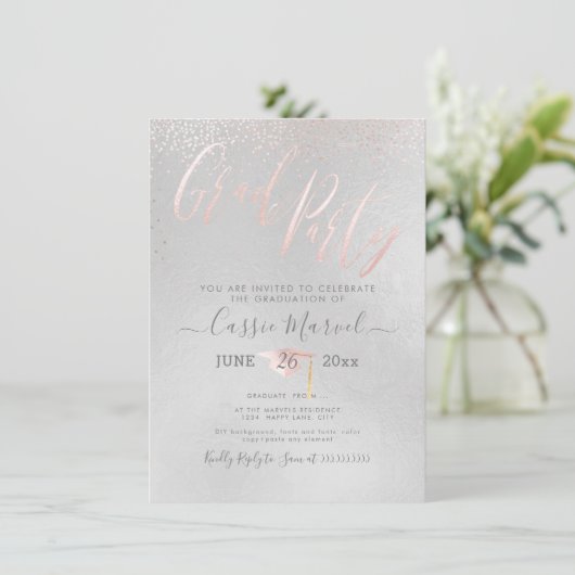 PixDezines Iridescent Blush Pink 2019 Afstudeerder Kaart (Staand voorkant)