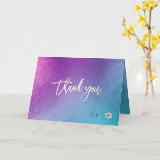 PixDezines Iridescent Ombre Blue Viol ✡ Bedankt Kaart (Gele Bloem)