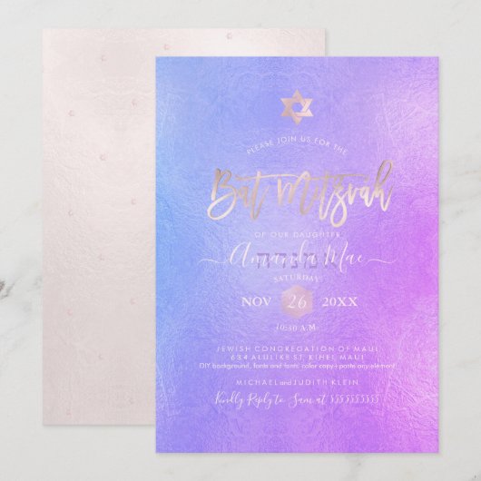 PixDezines Iridescent Paarse Ombre Bat Mitzvah Kaart (Voorkant / Achterkant)