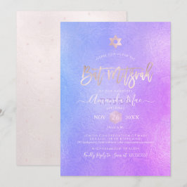 PixDezines Iridescent Paarse Ombre Bat Mitzvah Kaart