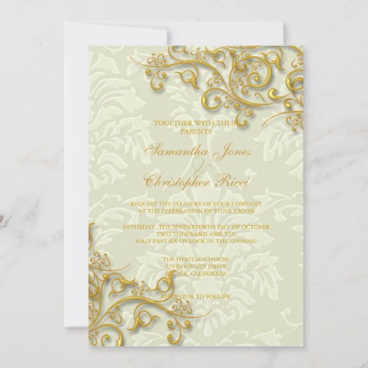 PixDezines IVORY DAMASK FAUX GOLD FILIGREE Kaart (Achterkant)