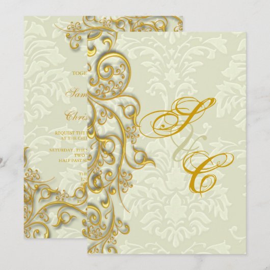 PixDezines IVORY DAMASK FAUX GOLD FILIGREE Kaart (Voorkant / Achterkant)