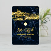 PixDezines Jerusalem+Blue Marble Bar Mitzvah Invit Folie Uitnodiging (Staand Voorkant)