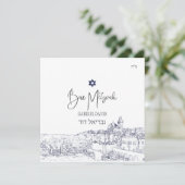 PixDezines Jerusalem Midnight Blue Bar Mitswa Kaart (Staand voorkant)