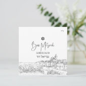 PixDezines Jeruzalem Zwart Wit Modern Mitswa Kaart (Staand voorkant)