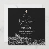 PixDezines Jeruzalem Zwart Wit Modern Mitswa Kaart (Achterkant)