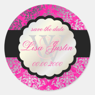 PixDezines Josephine Damask/DIY kleur/heet roze Ronde Sticker