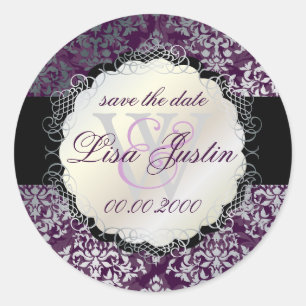 PixDezines Josephine Damast/DIY kleur/pruim Ronde Sticker