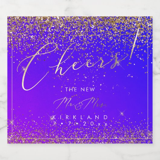 PixDezines juicht gouden glitter ultra violet Sparkling Wijnetiket (Enkel label)