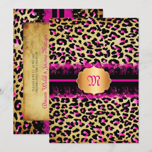 PixDezines  kant+cheetah spots/roze+zwart Kaart (Voorkant / Achterkant)