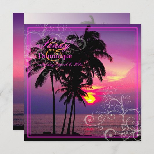 PixDezines Kaui Sunset+Swirls/tropische bruiloft Kaart (Voorkant / Achterkant)