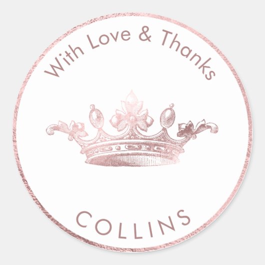 PixDezines Keizerskroon/Faux Roos Goud Ronde Sticker (Voorkant)