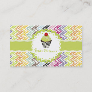 PixDezines keylime cupcake+ikat chevron Visitekaartje