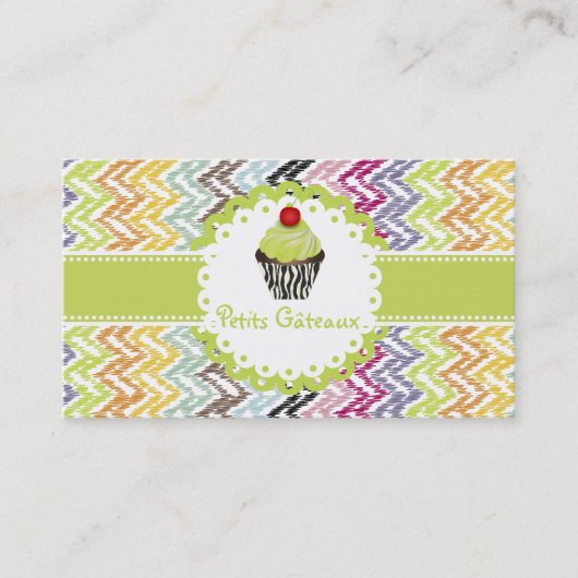 PixDezines keylime cupcake+ikat chevron Visitekaartje (Voorkant)