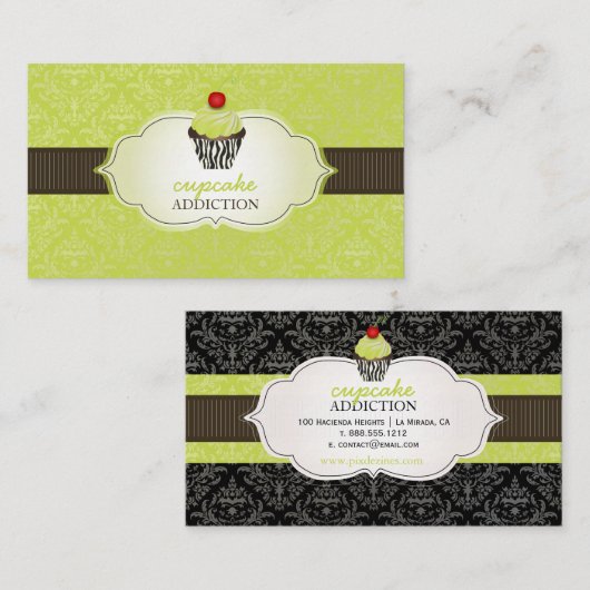PixDezines keylime swirls cupcake/pinstripes/DIY Visitekaartje (Voorkant / Achterkant)
