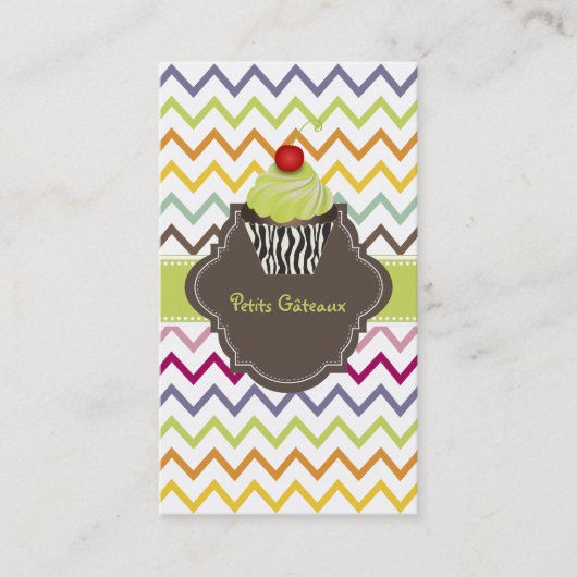 PixDezines keylime wervelt cupcake+chevron Visitekaartje (Voorkant)