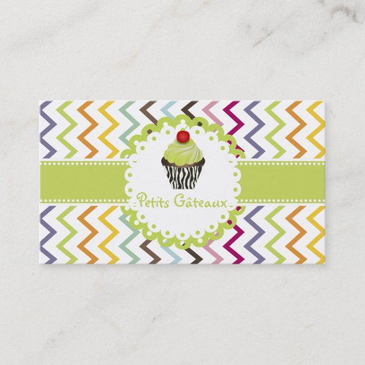 PixDezines keylime wervelt cupcake+chevron Visitekaartje (Voorkant)