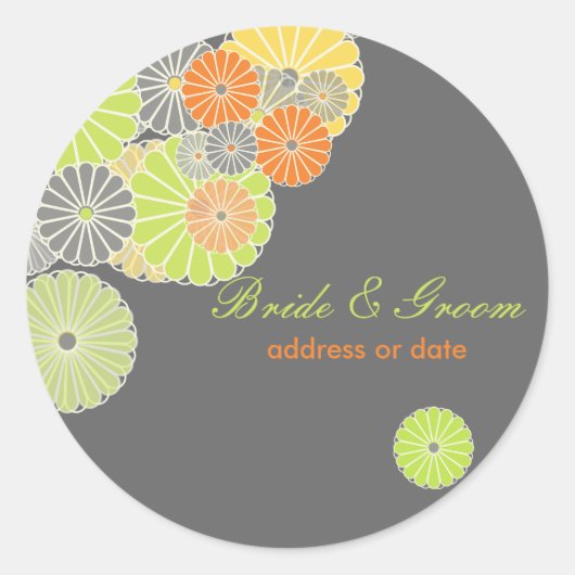 PixDezines Kiku (chrysant), citruskleur Ronde Sticker (Voorkant)