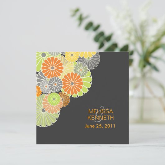 PixDezines Kiku (chrysanthemum), citruskleur Kaart (Staand voorkant)