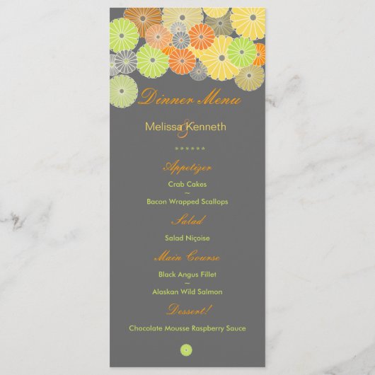 PixDezines Kiku (chrysanthemum), citruskleur Menu (Achterkant)