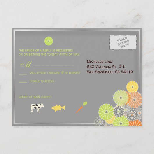 PixDezines Kiku RSVP briefkaarten/voor 5x7 uitnodi Uitnodiging Briefkaart (Achterkant)