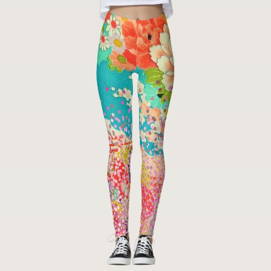 PixDezines Kimono/Pioenen/Kersenbloesems Leggings (Voorkant)