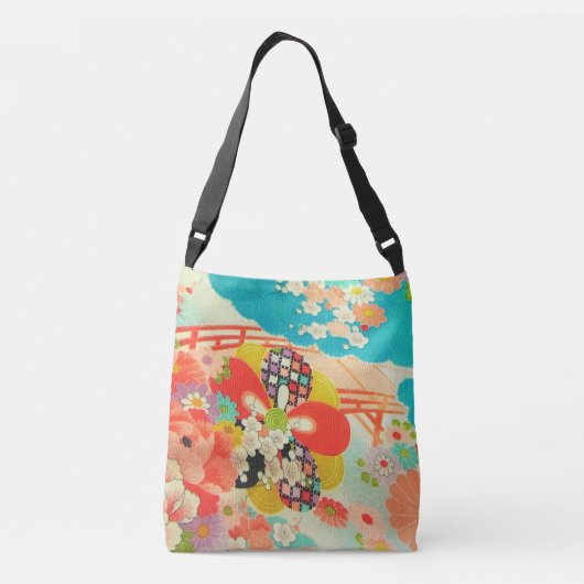 PixDezines  Kimono Print/Peonies/Sakura Crossbody Tas (Achterkant)