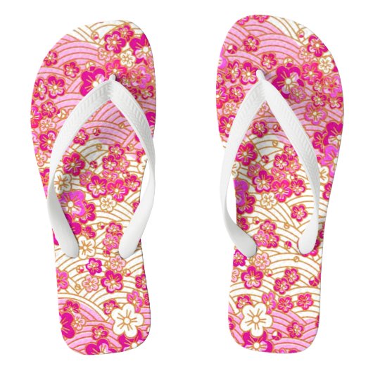 PixDezines kimono/roze sakura/faux chirimen Teenslippers (Voetbed)