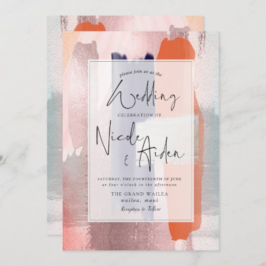 PixDezines Kleur Blok Navy, Roos Goud Blush Kaart (Voorkant / Achterkant)