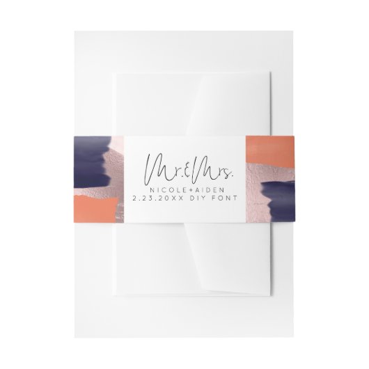 PixDezines Kleurenblok Navy+Roos Gold Uitnodigingen Wikkel (Voorkant Voorbeeld)