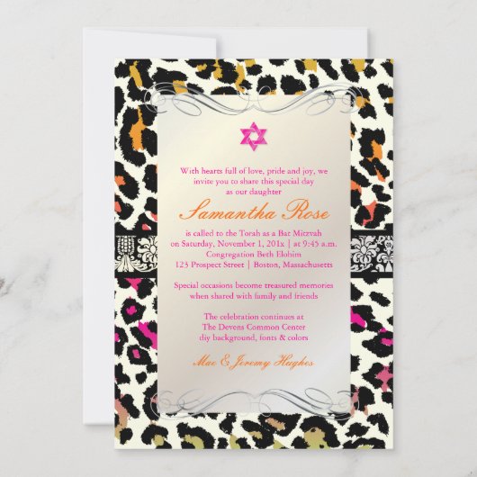 PixDezines kleurige luipaard afdruk/bat mitzvah Kaart (Achterkant)