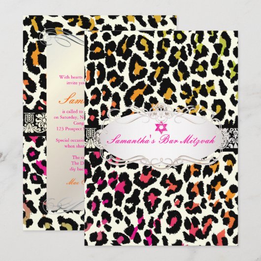 PixDezines kleurige luipaard afdruk/bat mitzvah Kaart (Voorkant / Achterkant)