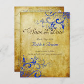 PixDezines  kobalt bl swirls+faux perkament Aankondigingskaart (Voorkant / Achterkant)