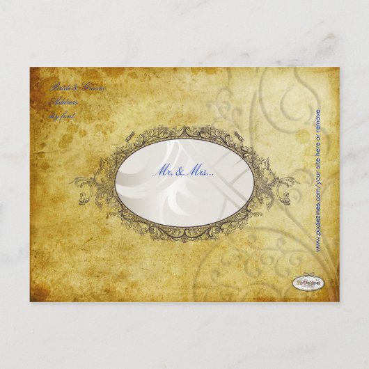 PixDezines kobalt bl swirls+faux perkament Aankondigingskaart (Achterkant)