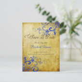 PixDezines  kobalt bl swirls+faux perkament Aankondigingskaart (Staand voorkant)