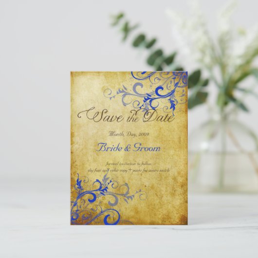 PixDezines  kobalt bl swirls+faux perkament Aankondigingskaart (Staand voorkant)