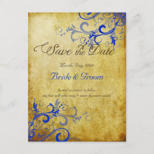 PixDezines  kobalt bl. zwammen + faux perkament Aankondigingskaart