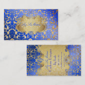 PixDezines koningsblauwe flora damast/faux perkame Visitekaartje (Voorkant / Achterkant)