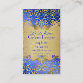 PixDezines koningsblauwe flora damast/faux perkame Visitekaartje (Achterkant)