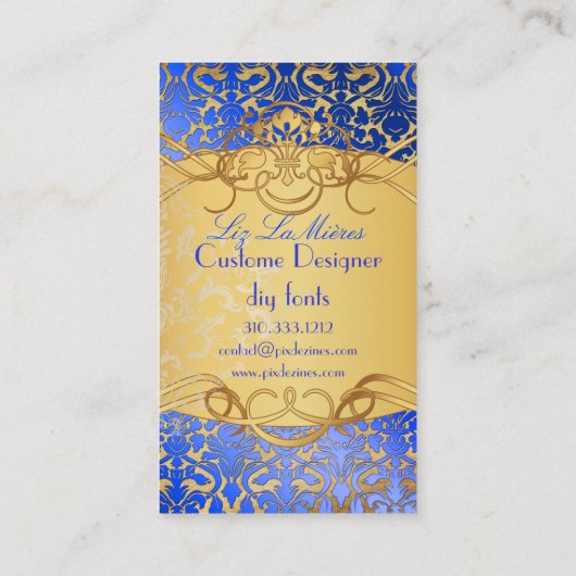 PixDezines koningsblauwe flora damast/faux perkame Visitekaartje (Achterkant)