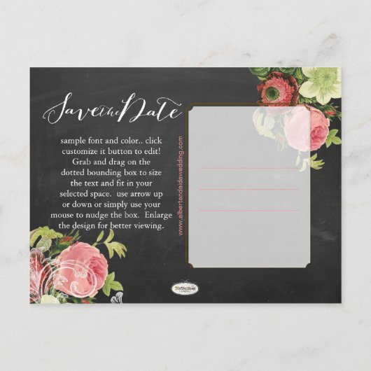 PixDezines krijtbord opslaan van de datum /  rozen Aankondigingskaart (Achterkant)