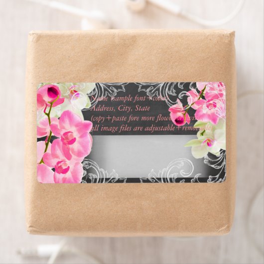 PixDezines krijtbord + roze kona orchidee Etiket (Insitu)